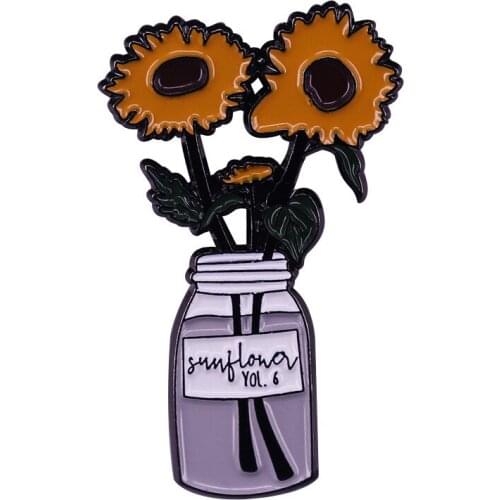 Plant Sunflower Enamel Brooch Music Singer Jewelry Women Men Party Wedding Bag Jean Clothes Pins Accessories