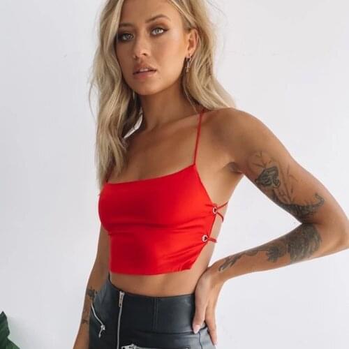 Womens Satin Sexy Crop Tops Halter Backless Cross Bow Knot Tied Sleevelss Vest Hip Hop Camis Solid Basic Tube Ladies Casual Tops