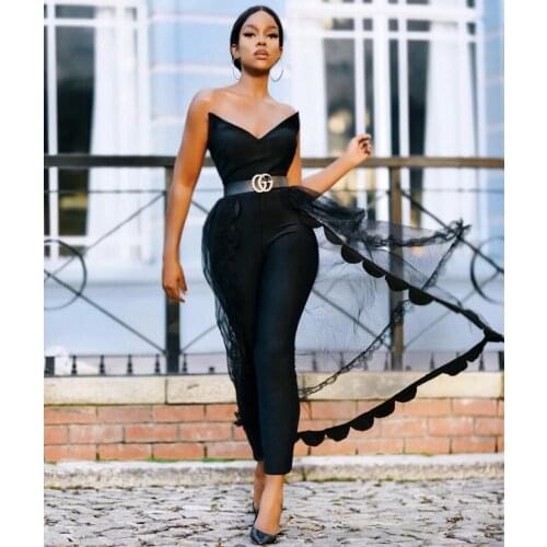 High Street Summer Fashion Sexy Strapless Backless Mesh Black Women Bandage Jumpsuit 2020 Celebrity Designer Fashion Rompers