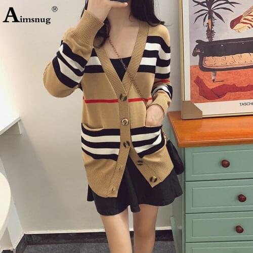 2021 Spring Autumn New Patchwork Stripe Sweater Womens Top Loose Casual Knitting Sweater Cardigans Pull Femme Jersey Mujer