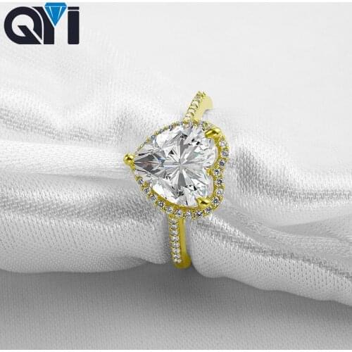 QYI 14K Yellow Gold Engagement Ring Women Jewelry Heart Cut Sona Simulated Diamond For Wedding Jewelry Customization