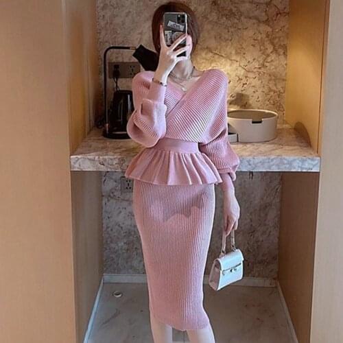 ZAWFL Fashion V-neck Long Sleeve Pencil Dress Women 2020 Autumn Winter Ruffles Bodycon Elegant Office Woman Dresses Robe Femme