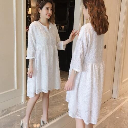 Maternity Dresses Casual White Three Quarter Feathers Design Dress Woman Party Night Fashion Maternity Dresses For Photo Shoot