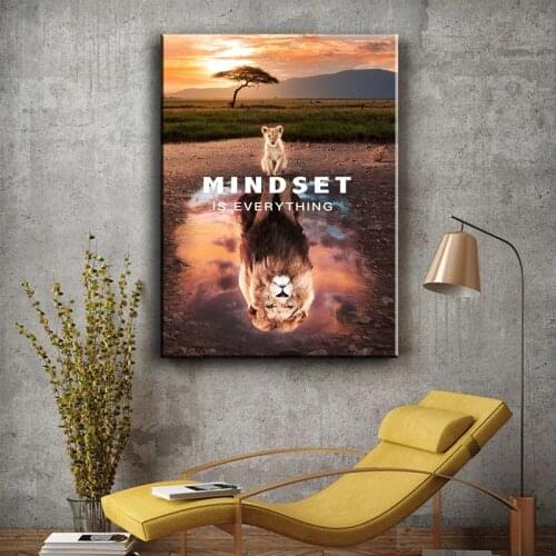 Animal Art Lions Cat Inspirational Canvas Painting Mindset Wall Art Posters Prints Wall Pictures for Living Room Home Cuadros