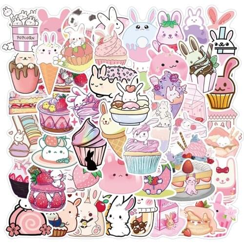 10/50PCS Pink Cute Dessert Rabbit Graffiti Stickers Laptop Guitar Luggage Fridge Phone Office Bottle Sticker Decal Kid Toy