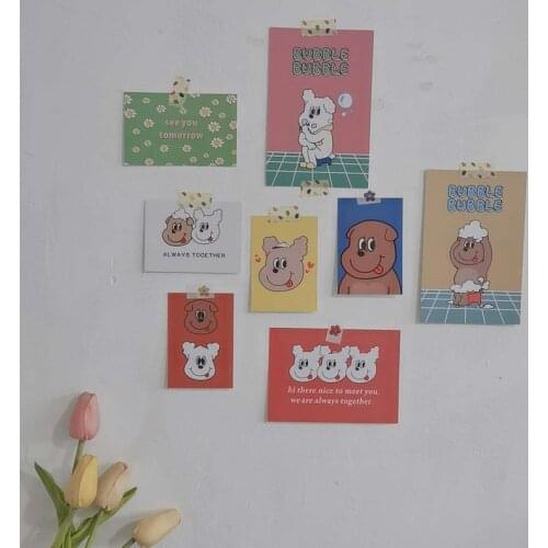 8 Sheets Ins cartoon Cute Puppy Postcard Creative Colorful Decorative Card Bookmarks Diy Background Wall Sticker Photo Props