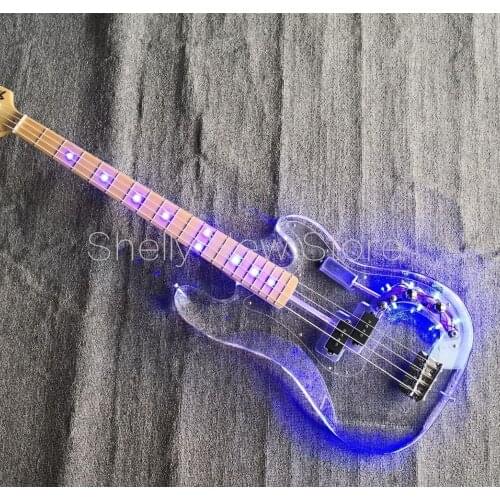 Shelly New Store Custom Acrylic BLUE Led Body Neck Jazz Bass 4 Strings P Maple Neck Electric Bass Guitar Musical Instrument Shop