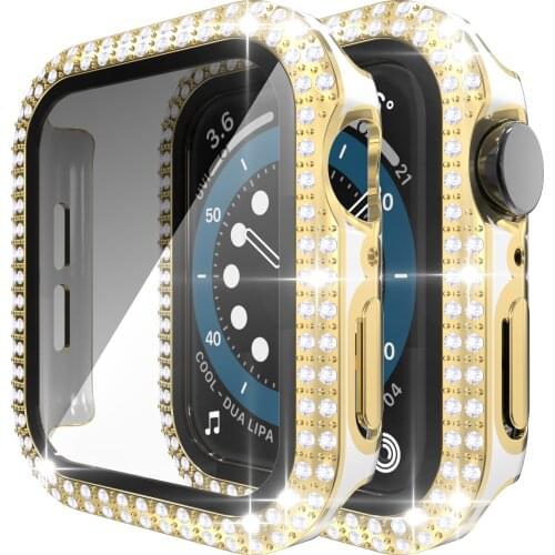 Diamond watch case For iWatch SE 6 40mm 44mm screen protector cover glass+case for Apple Watch Series 6 SE 5 4 3 2 1 38MM 42MM