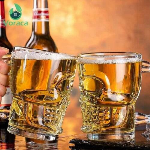 Skull Beer Cup with Handle Wine Glass Cup Mug Gothic for Home Barware Drinkware Creative Whiskey Skull Cup Water Drinking 500ml