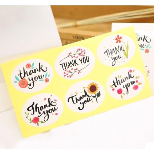 Flower Thank you Ellipse sealing label Adhesive Kraft Seal Sticker for Baking Gift Stickers Funny DIY work 60pcs/lot