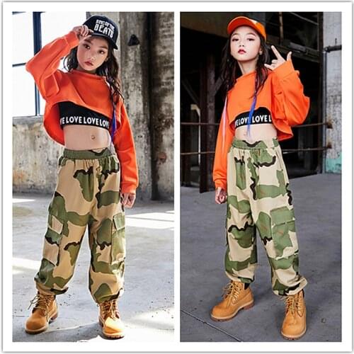Children Hip Hop Clothing Sweatshirt Top Crop Running Casual Pants for Girl Kid Jazz Dance Costume Wear Ballroom Dancing Clothes