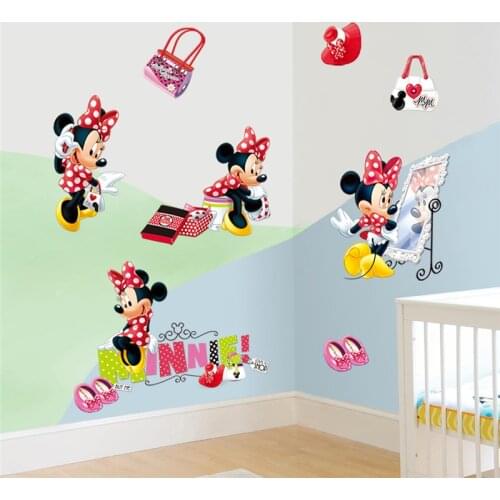 Disney fashion minnie wall stickers for kids rooms girls party gifts home decor cartoon wall decals pvc mural art diy posters