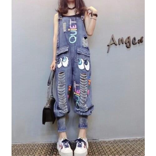 High Waisted Jeans for Women Ripped Casual Loose Hole Harlan Small Instep Cowboy Pants Cartoons Print Ripped Mom Denim Trousers