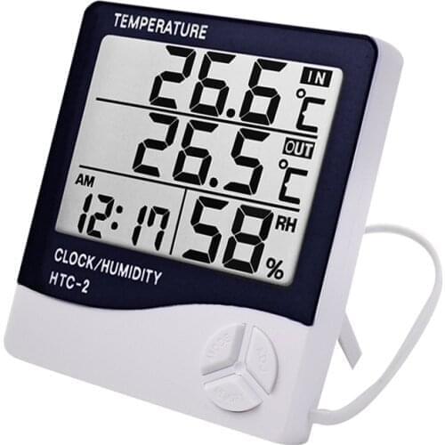 LCD Electronic Digital Temperature Humidity Meter Thermometer Hygrometer Indoor Outdoor Weather Station Clock For HTC-1 HTC-1