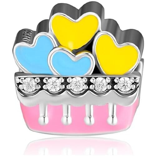 Fandola CKK 925 Sterling Silver Bead Abundance of Love Box Charm, Fit for Bracelet Charms Jewelry Making,Pink Yellow Blue Enamel