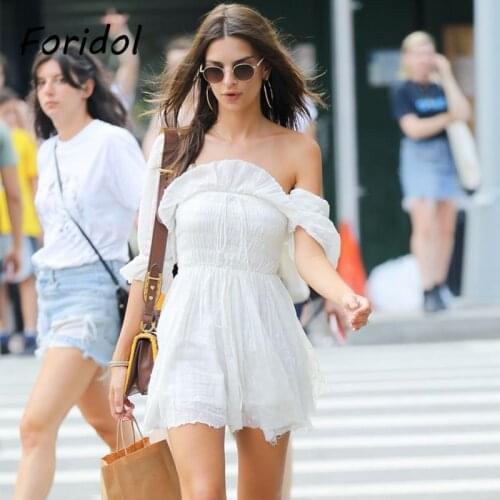 Foridol Polka Dot Vintage Skater Dress Women Summer Ruffle Boho Short Dress Women Clothing White Cotton Dress Backless Dress