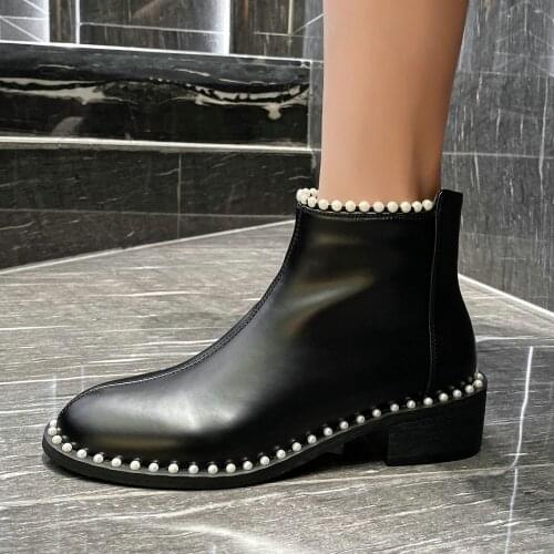 Autumn/winter collection Genuine leather beads Women boots ankle Short boots wedding Female boots Women shoes cowhide