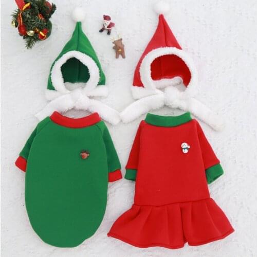 Set Christmas Dog Cat Pet Clothes Warm Fleece with Hat Lovers Set Autumn and Winter Teddy Law Fighting Supplies Dog Clothes