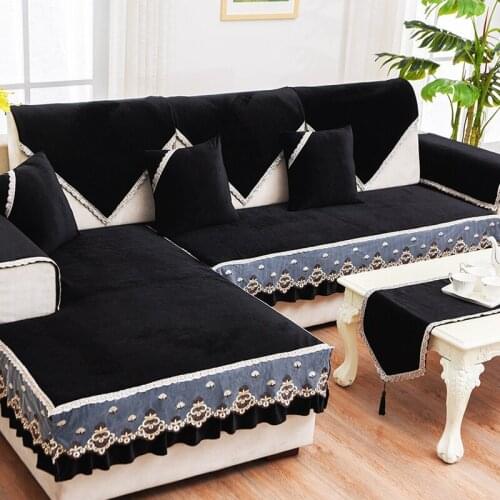 Short plush black European lace sofa cushion Four seasons universal sofa cover Non-slip all-inclusive chaise lounge sofacover