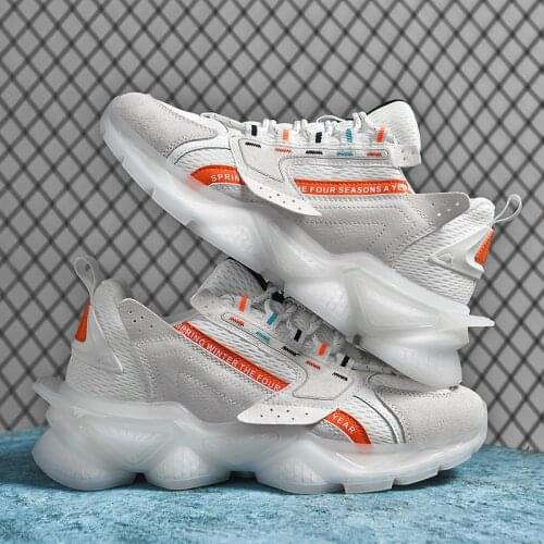 Mesh Men Shoes Breathable White Mens Sneakers Trendy Lace-Up Lightweight TPU Popcorn Sole Walking Man Zapatillas Hombre