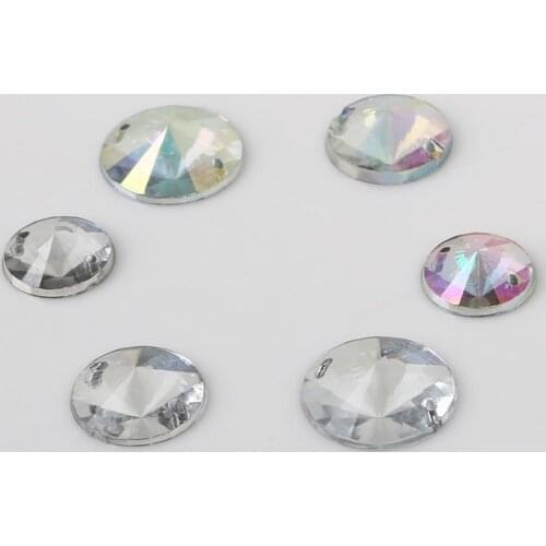 50Pcs 12 14 16mm Sewing Flatback Rhinestones Round Acrylic Beads Sew On Strass Crystal Stones For DIY Craft Scrapbook Decoration