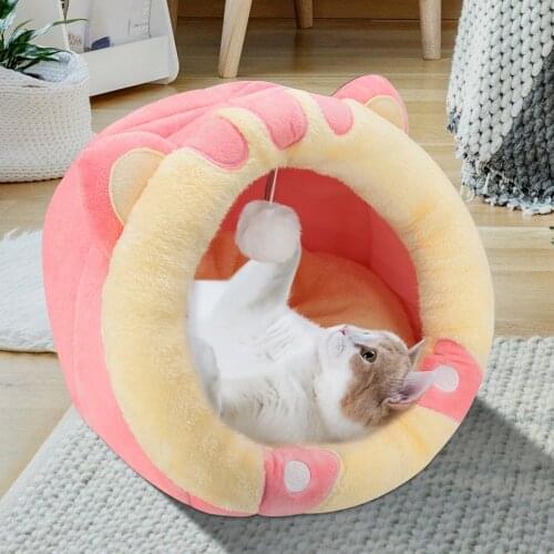Sweet Cat Bed Warm Pet Kitten Sleeping House Soft Cat Lounger Cushion Mat Pet Sleep Tent Nest Washable Cozy Cats Basket Cave