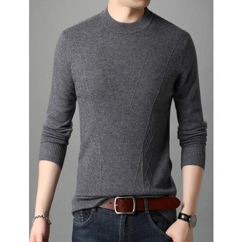 High Quality Man Pure Wool Sweater Autumn Winter Male Argyle Cashmere Sweater Long Sleeve Casual Warm 100% Wool Sweater Pullover