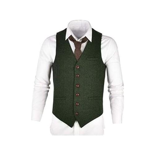 TPSAADE Mens Slim Fit Business Vest Herringbone Tweed Suits Wool Vest Premium Wool Blend Waistcoat Wedding veste homme hiver