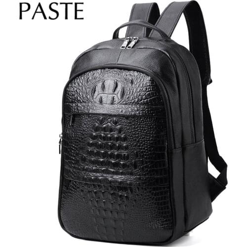 2019 Men Cowhide Leather Backpack Men Large Capacity Rucksack Shoulder School Bag 3D Crocodile Male Back Pack Mochila Escolar