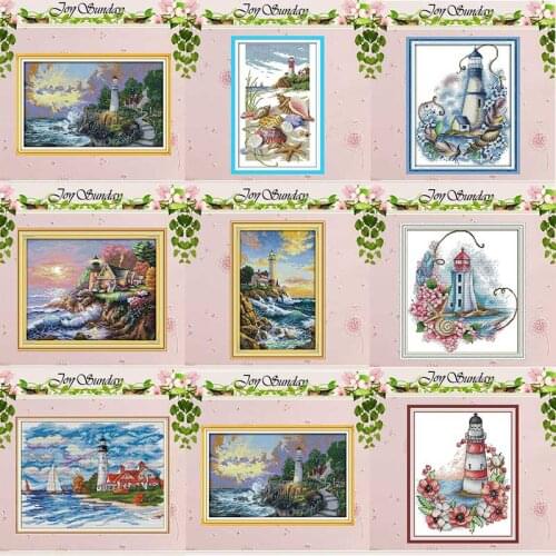 Lighthouse seaside Beacon light tower painting counted 11CT 14CT Cross Stitch Sets DIY Cross-stitch Kits Embroidery Needlework