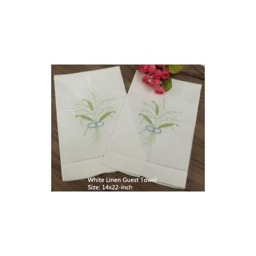 Set of 12 Handkerchiefs White Linen Hemstitched Tea Towel -14x22"Cloth Guest Hand Dish Kitchen Bathroom Towels embroidery Floral