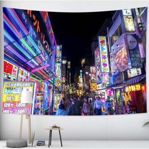 Tokyo nightlife tapestry bedroom wall hanging home decoration Japanese tapestry Bohemian decorative Hippie print mattress