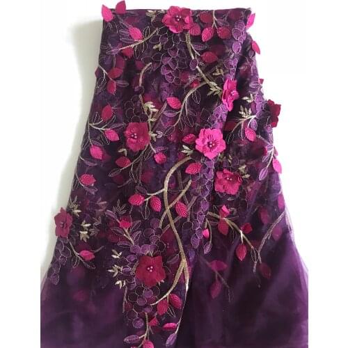 New 2019 High Quality French 3d lace Tulle Voile Lace African Beads Lace Fabric Nigerian Embroidered Lace for Wedding DYS192