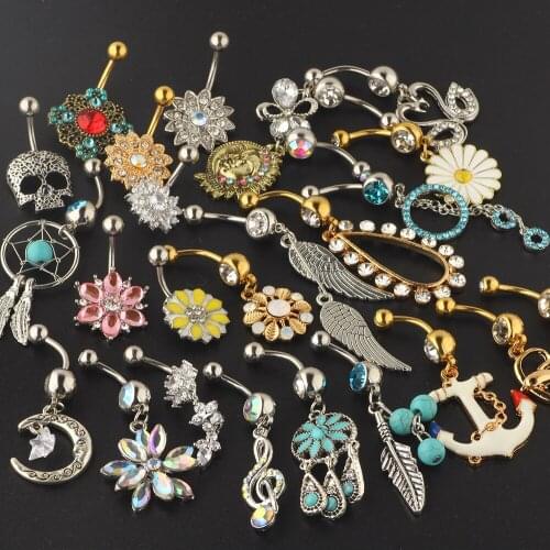 Wholesales 30pcs dangle belly rings for women mix style navel rings barbell piercing bar by random belly piercings