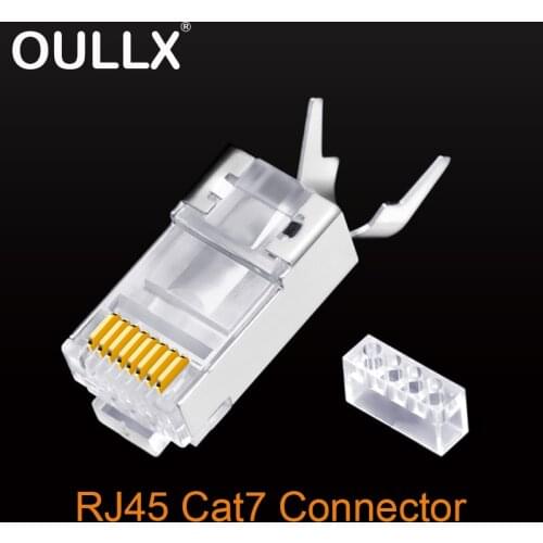 OULLX CAT7 RJ45 Connector Network Cable Connector RJ45 Cat6A 50U Gold-Plated Plug shielded FTP 8P8C Network Crimp Connectors