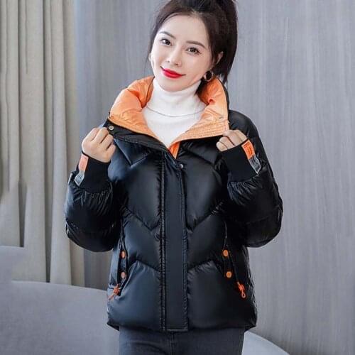 Parka Womens Plus Size Short Coats Jackets 2021 Winter Fashion Cotton-Padded Splicing Turtleneck Thickening Skinny Parkas Woman