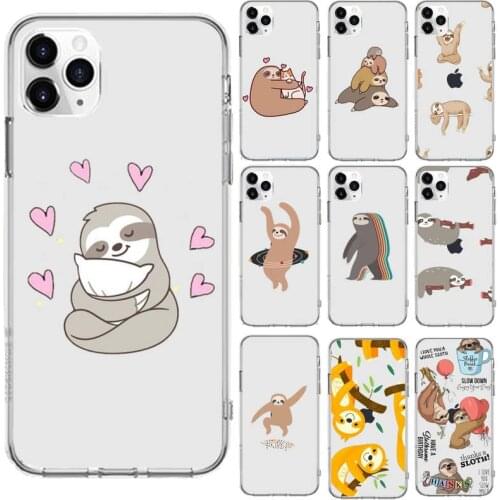 Cute sloth Phone Case Transparent for iPhone 6 7 8 11 12 s mini pro X XS XR MAX Plus cover funda shell