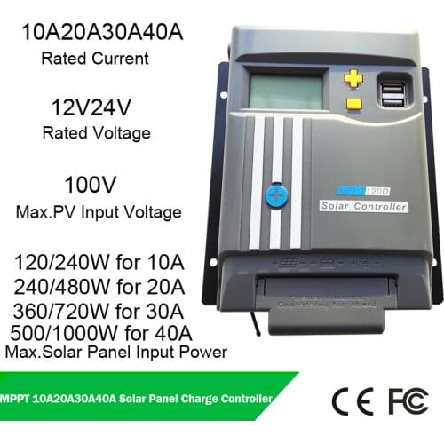 Solar Panel Battery Regulator 10A 20A 30A 40A MPPT 12V/24V Dual USB LCD Display with WIFI For Flood GEL LifePo4 or Lithium