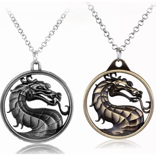 Retro Animal Dragon Pattern Fighting Game Character Round Pendant Mens Necklace Metal Sliding Round Pendant Accessories Jewelry