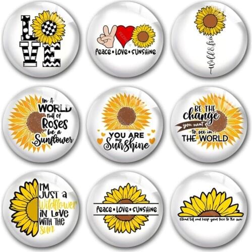 Handmade Peace Love Sunshine Sunflower Sun Round Photo Glass Cabochons Demo Flat Back DIY Jewelry Making Findings Accessory