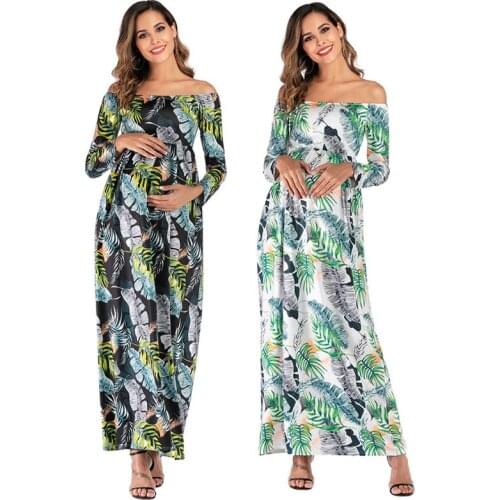 Off shoulder maternity dress off shoulder bohemian dress maternity stretch high waist long sleeve printed comfortable sun skirt