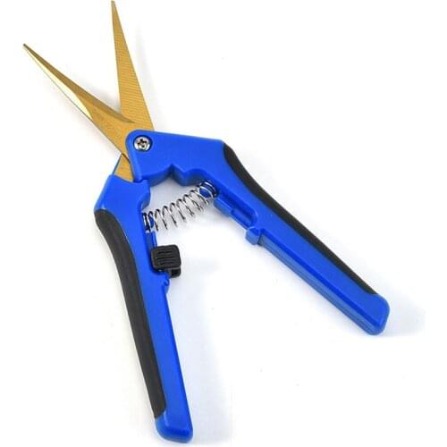 Stainless Steel Bent Curved Blade Garden Pruning Shears Gold Plated Titanium Spring Safety Lock Bonsai Tools Scissors Pruner