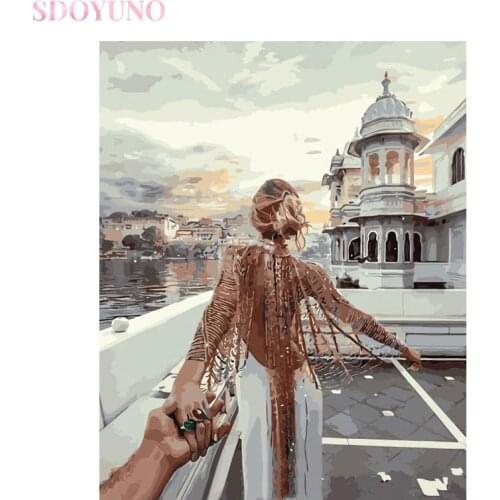 SDOYUNO DIY painting by numbers with frame Girl back acrylic paint set coloring by numbers art Home Decor Gift Canvas Drawing