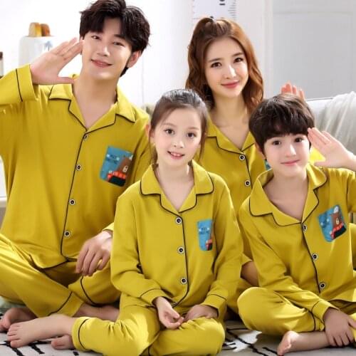 Family Matching Pajamas For Spring Autumn Father Mother Kids Baby Cartoon Sleepwear Nightwear Chidlren Cotton Nightclothes