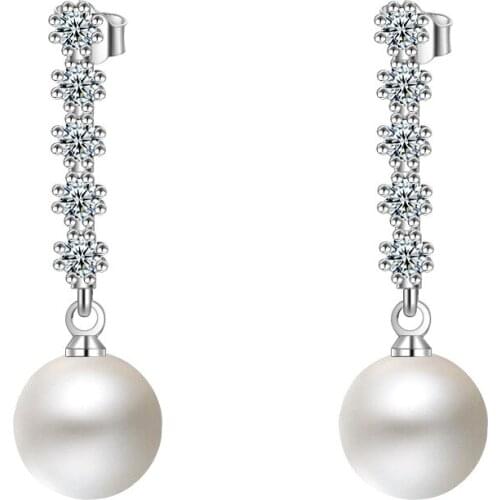 925 Sterling Silver New Design Pearl Shiny Zircon Stud Earrings for Women Jewelry Gift 2017 New Hot Sale Wholesale Drop Shipping