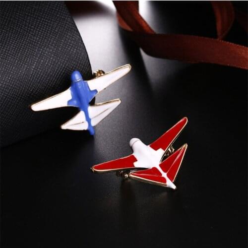 Cute Blue White Red Enamel Pin Gold-color Airplane Brooch Jewelry Women Girls Dress Scarf Suit Clips Aircraft Badge Corsages NEW