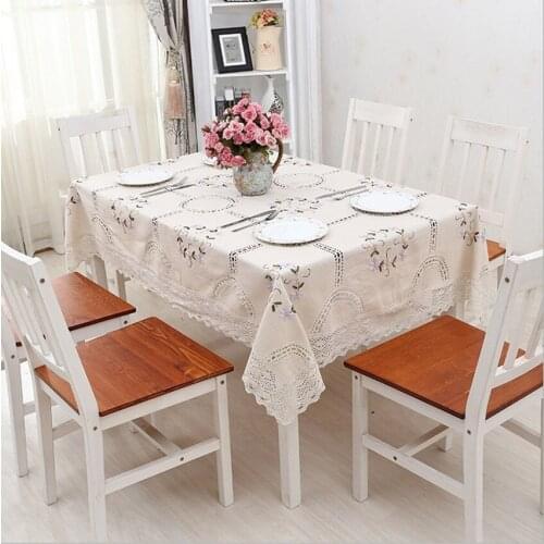 Pastoral Style Handmade Ribbon Embroidery Hollow Lace Edge 100% Cotton Table Cloth Tea Table Cloth Decorative Cover