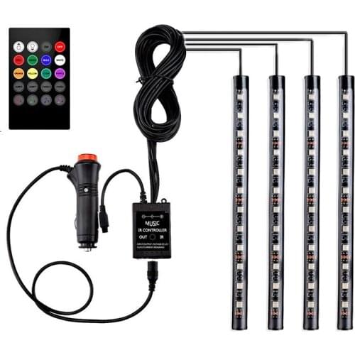 4pcs Car RGB LED Strip Light Car Styling Decorative Lamps Car Decorative LED Strip Lights Atmosphere LED Light With Remote