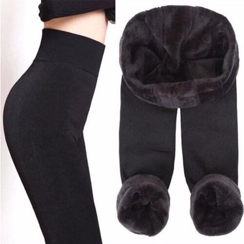 NORMOV Women Plus Velvet Skinny Trousers High Elasticity Elastic Waist Keep Warm Trousers Solid Color Thicken Foot Trousers