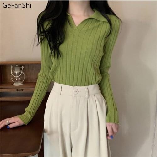 2021 New Autumn Winter Sweater Pullover Solid Female Korean Loose Casual Women Sweaters Elegant Fashion V-Neck Knitting Tops